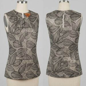 Tory Burch Monochrome Leaf Print Sleeveless Blouse